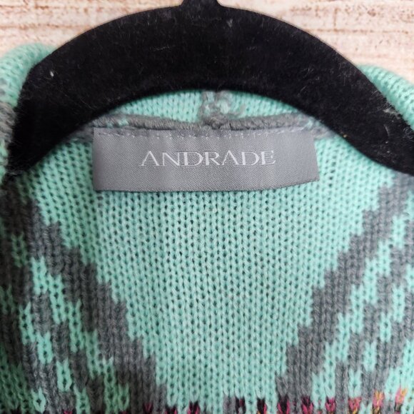 Andrade Open Cardigan Jacket Women's One Size Teal Aztec Print Cotton Polyester - Picture 8 of 14
